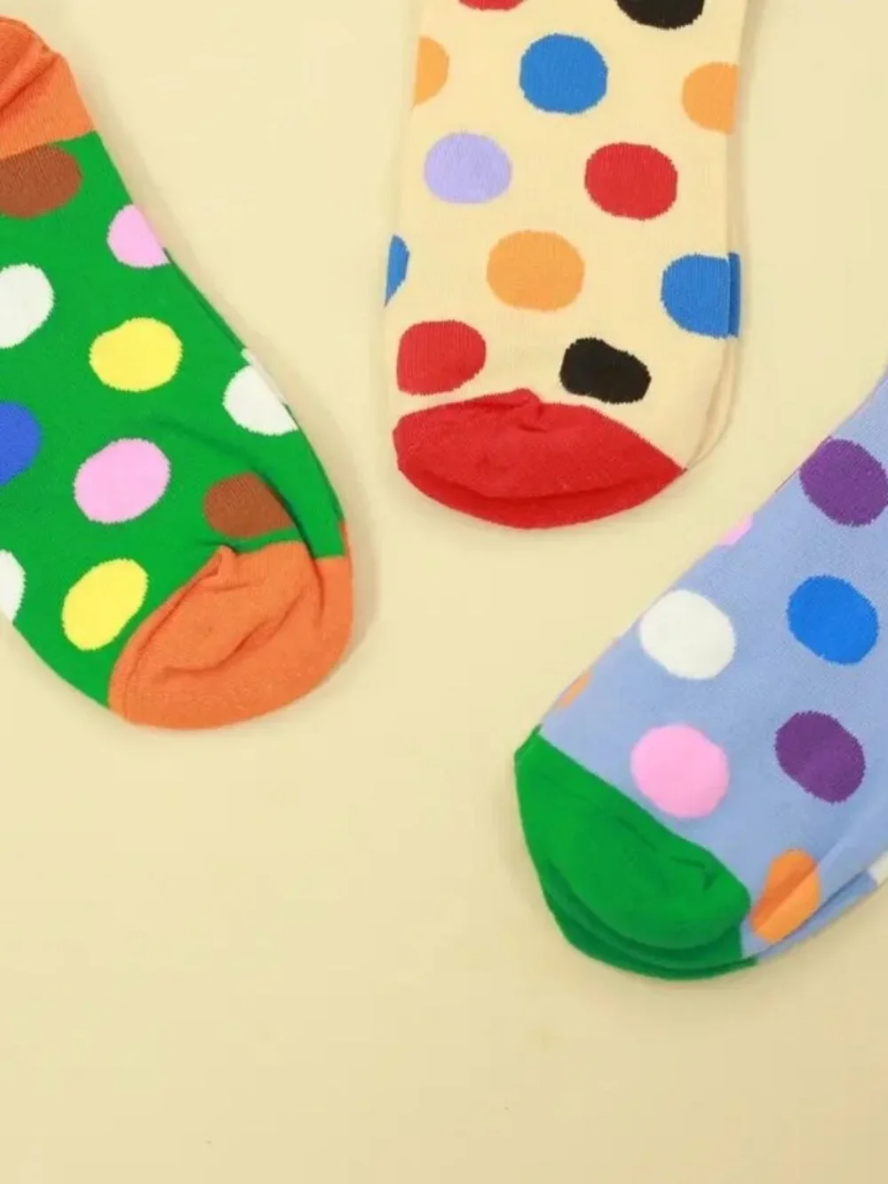 Miley Splash Womens Polka Dot Socks Colorful Dots on Green Orange Heel and Toe